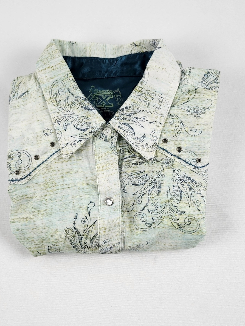 Twenty X Ultra Fit Small Western Long Sleeve Shirt Green Jewel Snaps